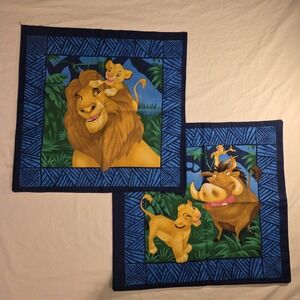 Vintage Lion King Disney Fabric Quilt Craft Pillows, Four Panels Sewn Together
